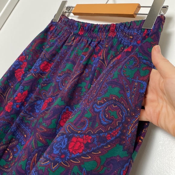 Vintage Lands’ End Skirt Women Small Purple Teal Aline Mid Paisley Knit USA 90s - Picture 6 of 12